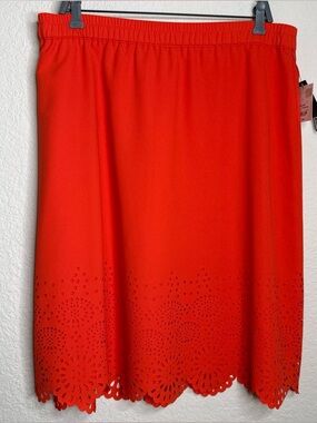 Liz Claiborne NWT Laser Cut Hem Skirt Women's Large Grenadine Orange/Red, Lined